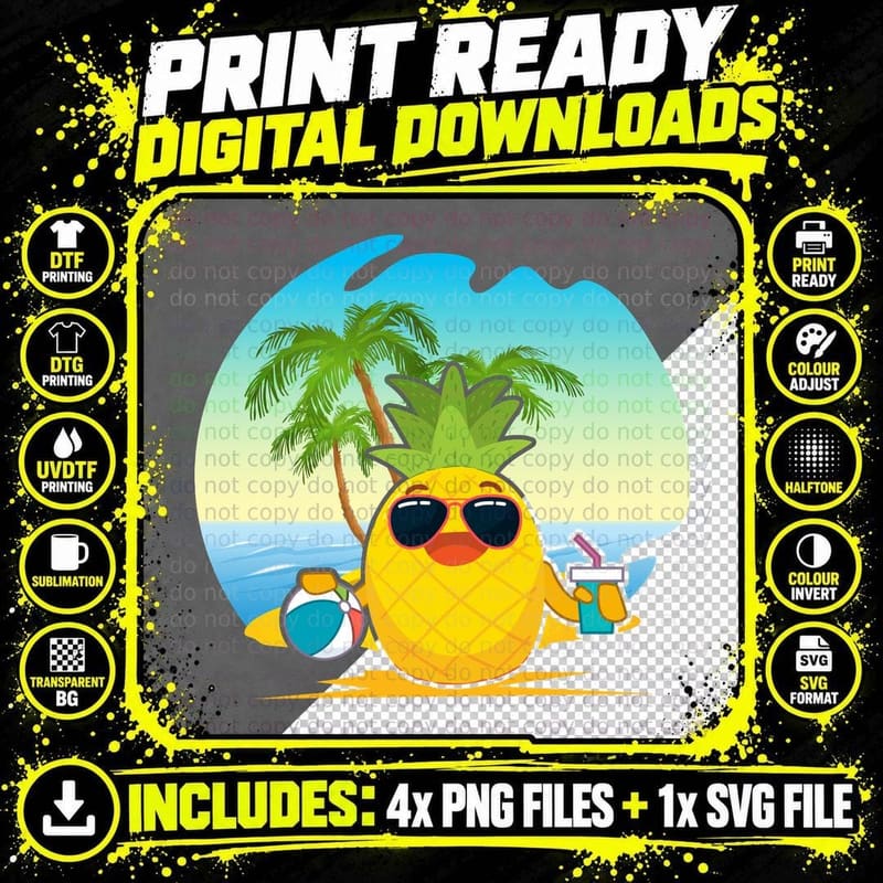 Pineapple at the Beach T-Shirt, Summer Vibes Png SVG Digital Bundle