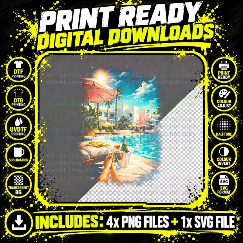 Poolside Golden Hour T-Shirt, Halftone Old Money Luxury Png SVG Digital Bundle