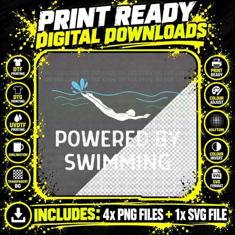 Powered by Swimming Water Beach Summer T-Shirt Png SVG Digital Bundle