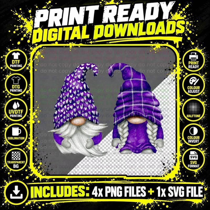 Purple Gnome Spring Aesthetic for Women and Summer Png SVG Digital Bundle