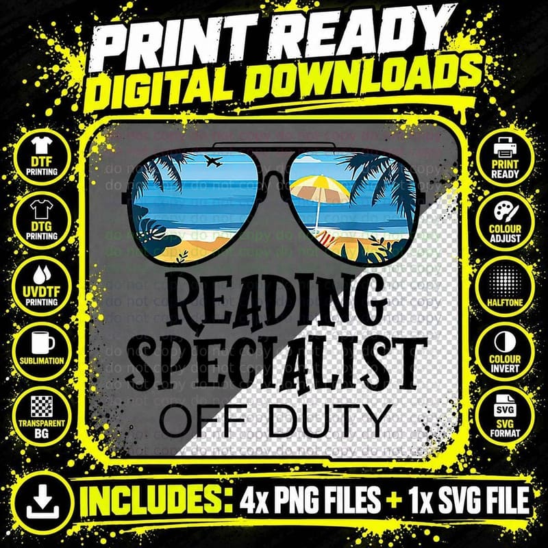 Reading Specialist off Duty Sunglasses Beach Summer Png SVG Digital Bundle