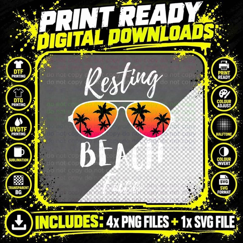 Resting Beach Face Tropical Summer Beach Sunset Png SVG Digital Bundle