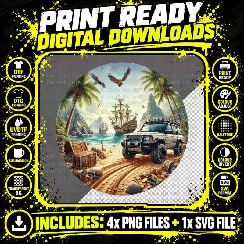 SUV Brown Tropical Beach Pirate Ship T-Shirt Png SVG Digital Bundle