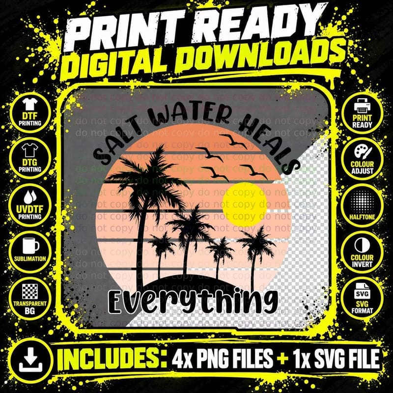 Salt Water Heals Everything Summer T-Shirt Png SVG Digital Bundle