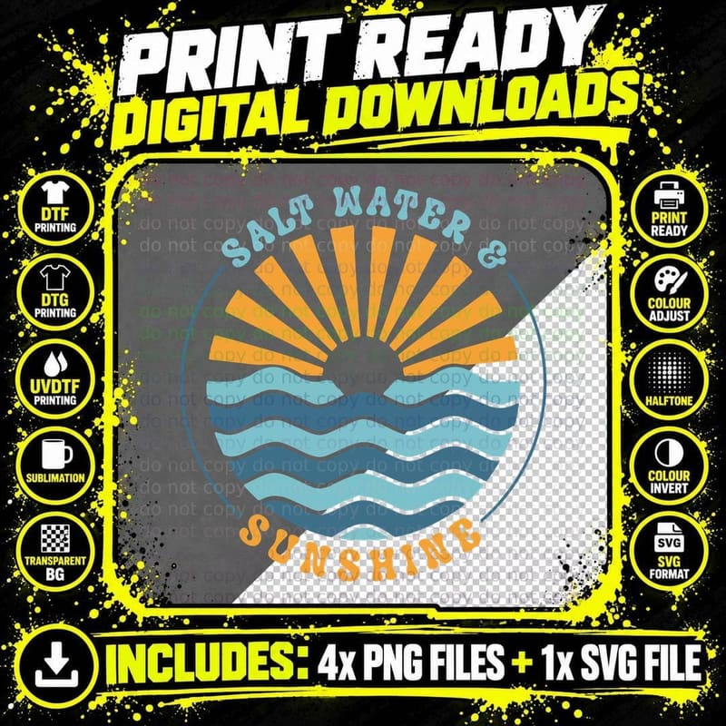 Salt Water Sunshine Summer T-Shirt Png SVG Digital Bundle