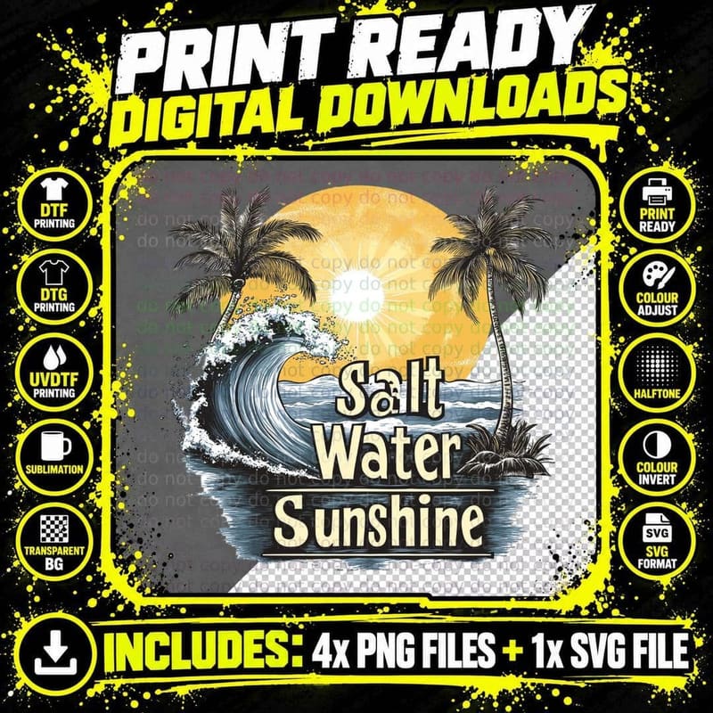 Salt Water Sunshine Summer T-Shirt Png SVG Digital Bundle