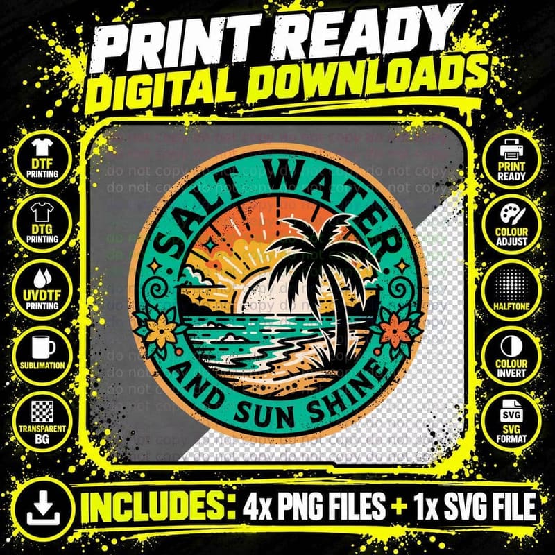 Salt Water and Sun Shine Summer T-Shirt Png SVG Digital Bundle