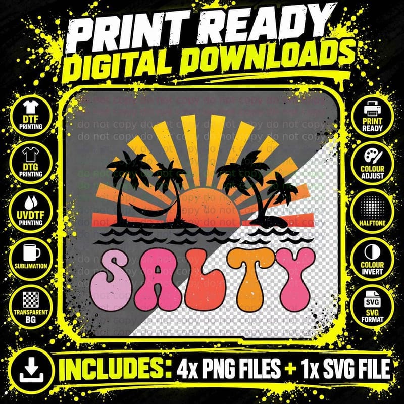 Salty Summer T-Shirt, Sunset Sunglasses Summer Sunny Tee Png SVG Digital Bundle