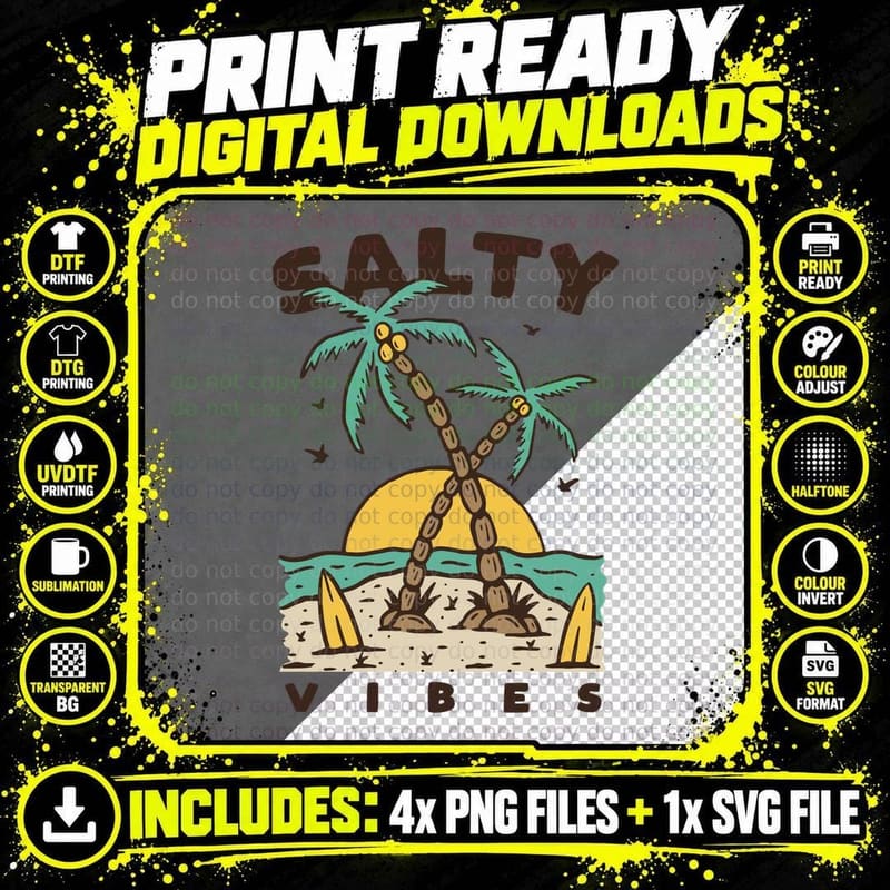 Salty Vibes Beach Palm Anchor Chain T-Shirt Png SVG Digital Bundle
