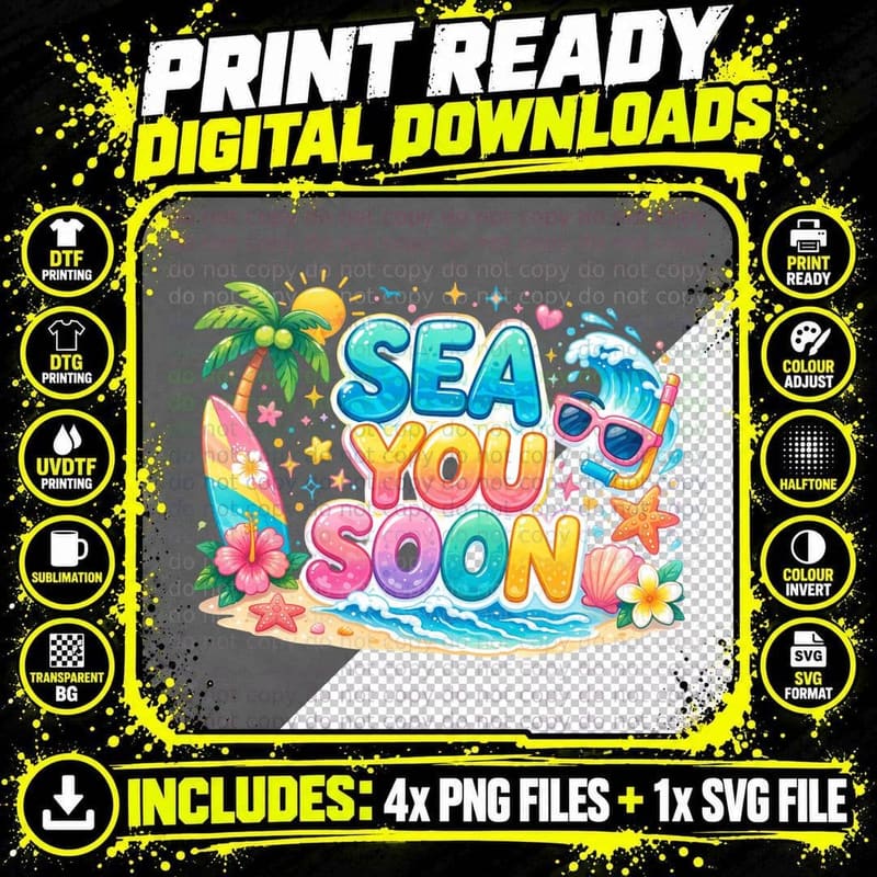 Sea You Soon Toddler Kids T-Shirt, Tropical Beach Png SVG Digital Bundle