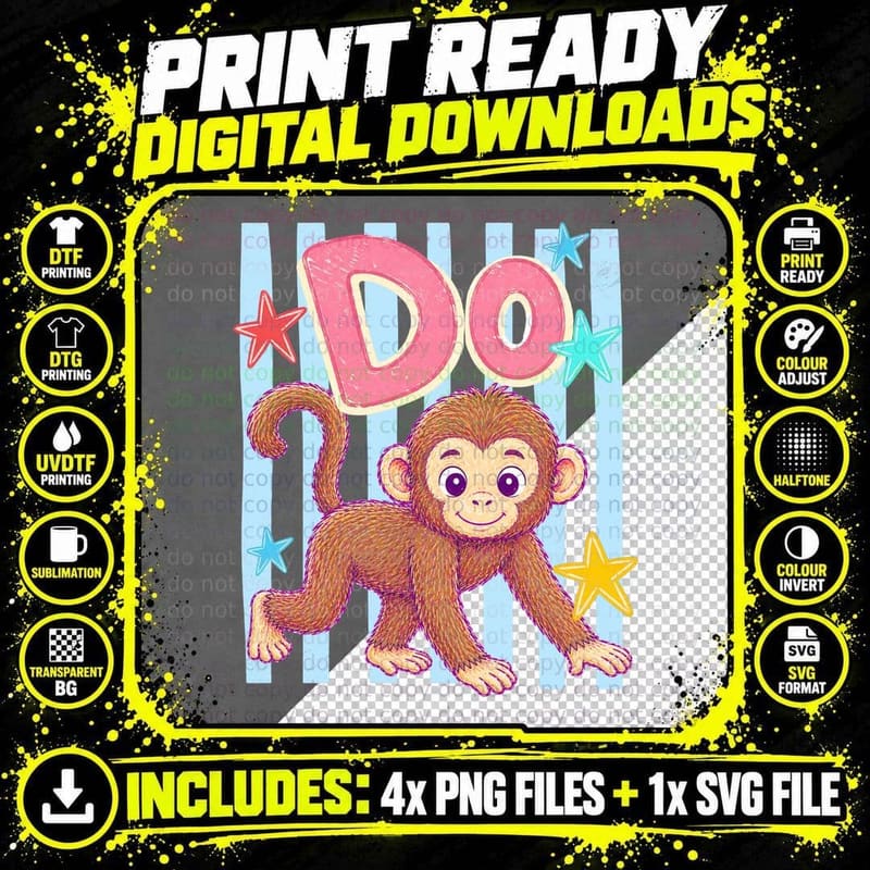 See Summer T-Shirt, Monkey Stars Striped Background Cute Png SVG Digital Bundle