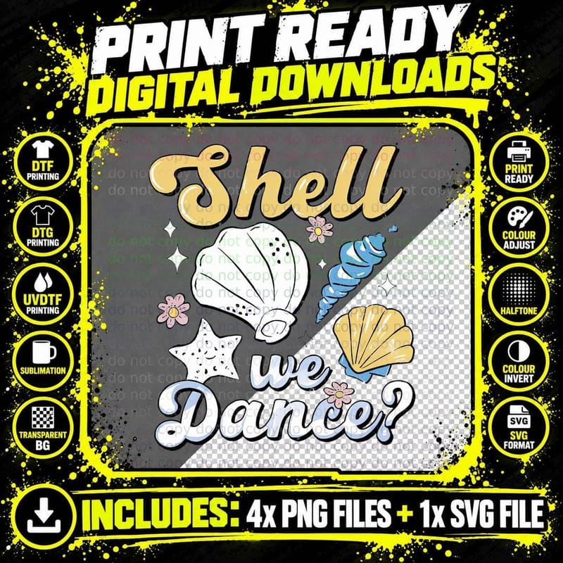 Shell We Dance Summer T-Shirt, Seashells Starfish Bows Png SVG Digital Bundle