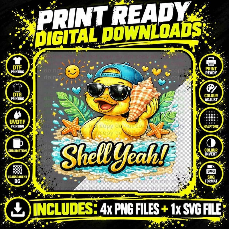 Shell Yeah! Toddler Kids T-Shirt, Beach Duck Holding Png SVG Digital Bundle