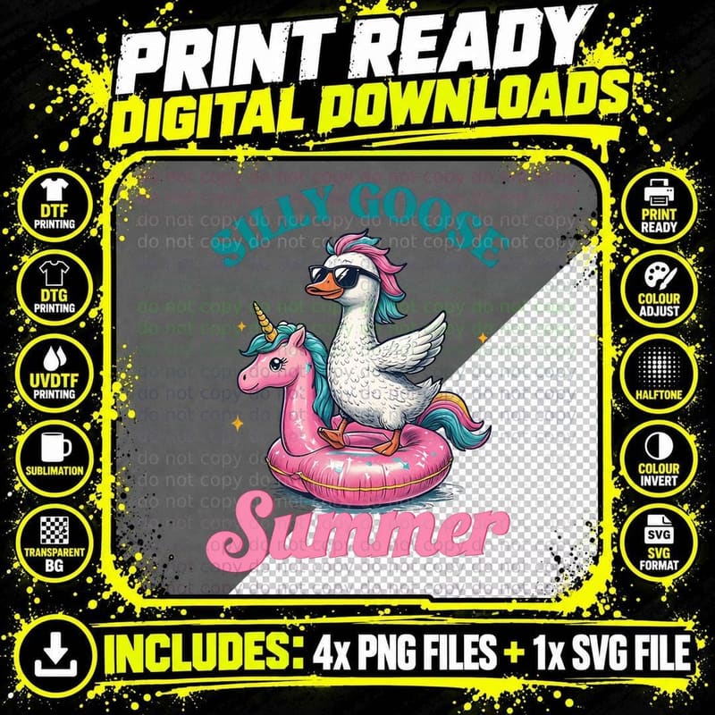 Silly Goose Summer T-Shirt, Duck Goose Unicorn Pool Png SVG Digital Bundle