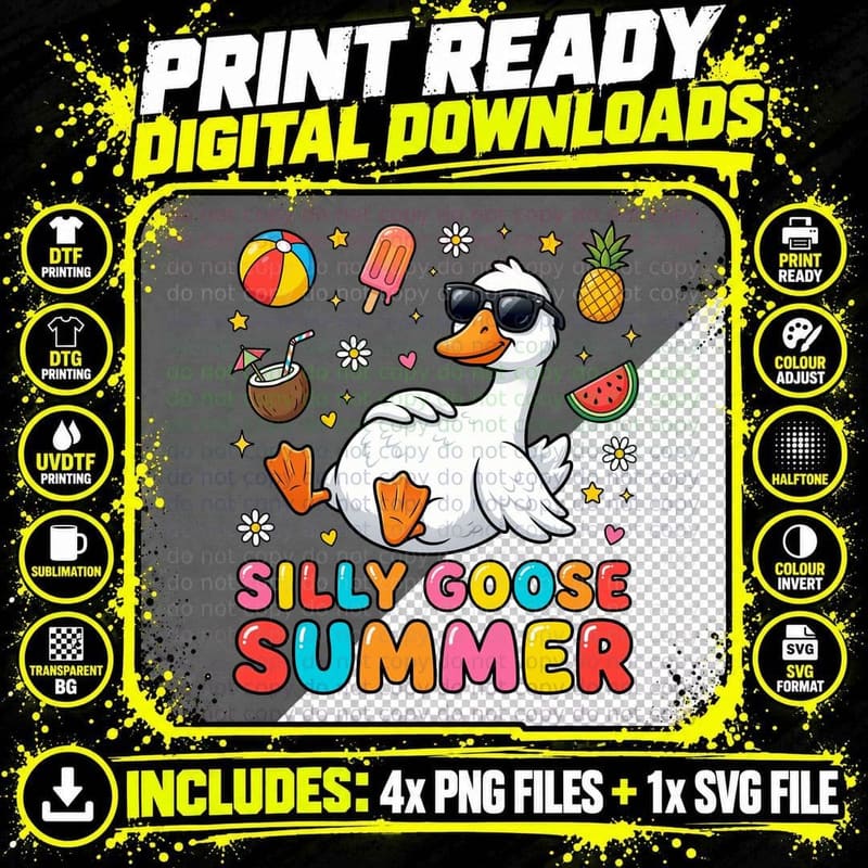 Silly Goose Summer T-Shirt, Silly Goose on Pool Float Png SVG Digital Bundle