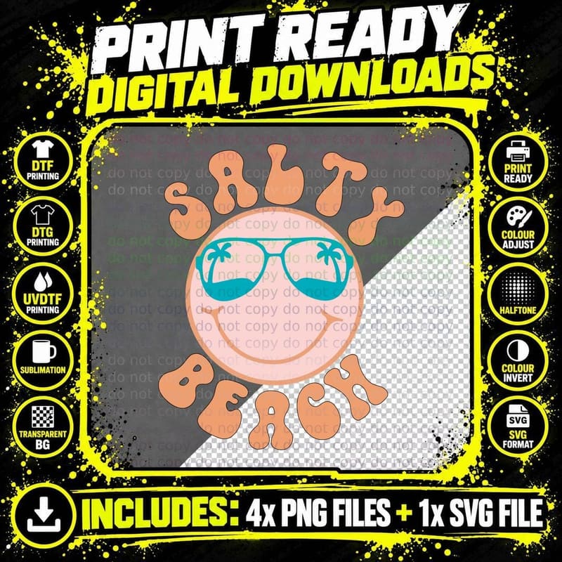 Smiley Sunglasses Palm Ears Summer T-Shirt Png SVG Digital Bundle