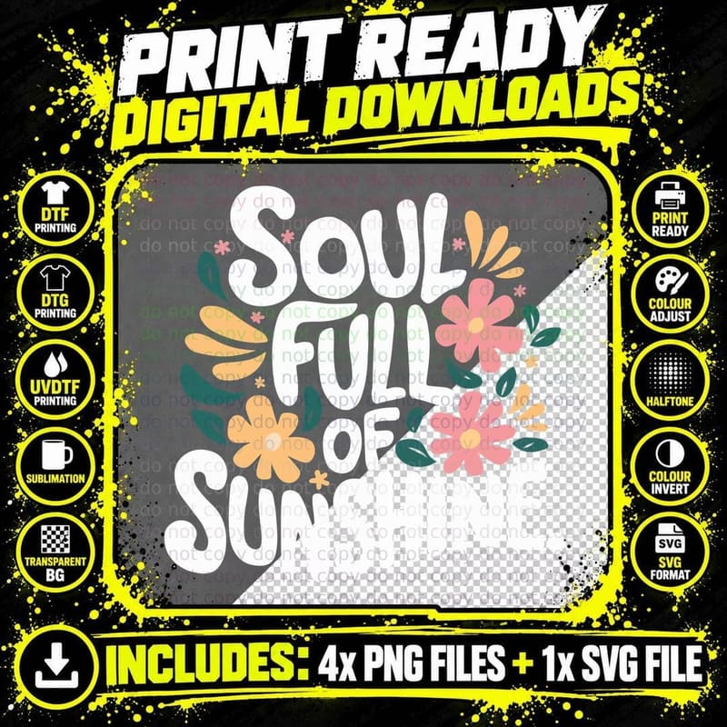 Soul Full of Sunshine Summer T-Shirt Png SVG Digital Bundle