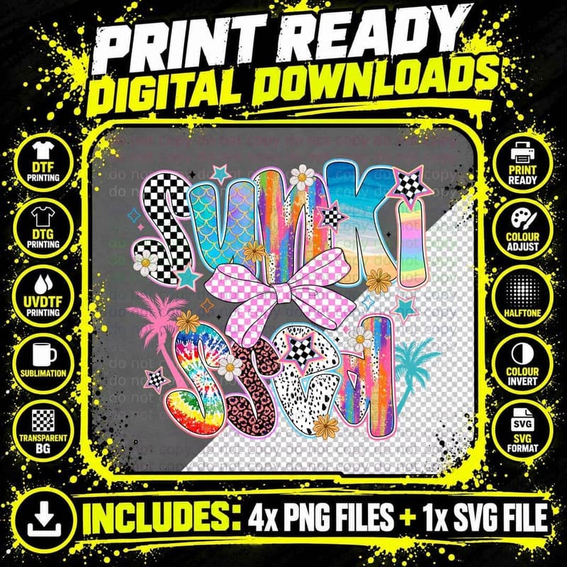 Soul Summer T-Shirt, Checkered Patterned Letters Sunny Png SVG Digital Bundle