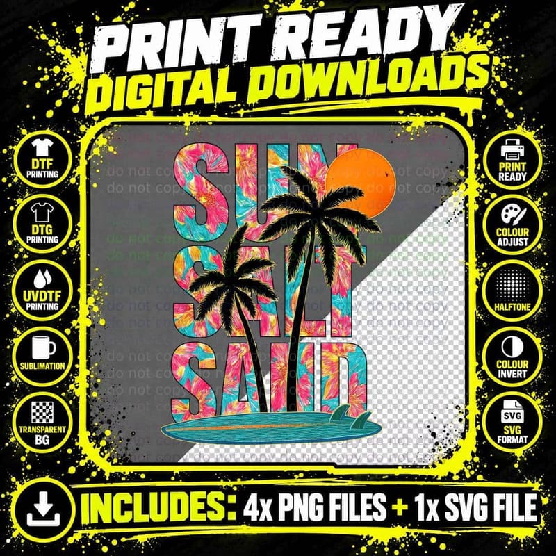 Split Salt Summer T-Shirt, Multicolor Patterned Letters Png SVG Digital Bundle