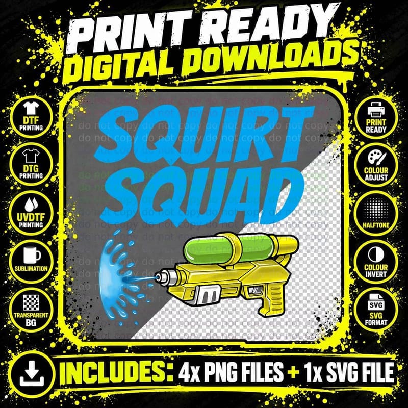 Squirt Gun Water Gun T-Shirt, Summer Fun Print Png SVG Digital Bundle