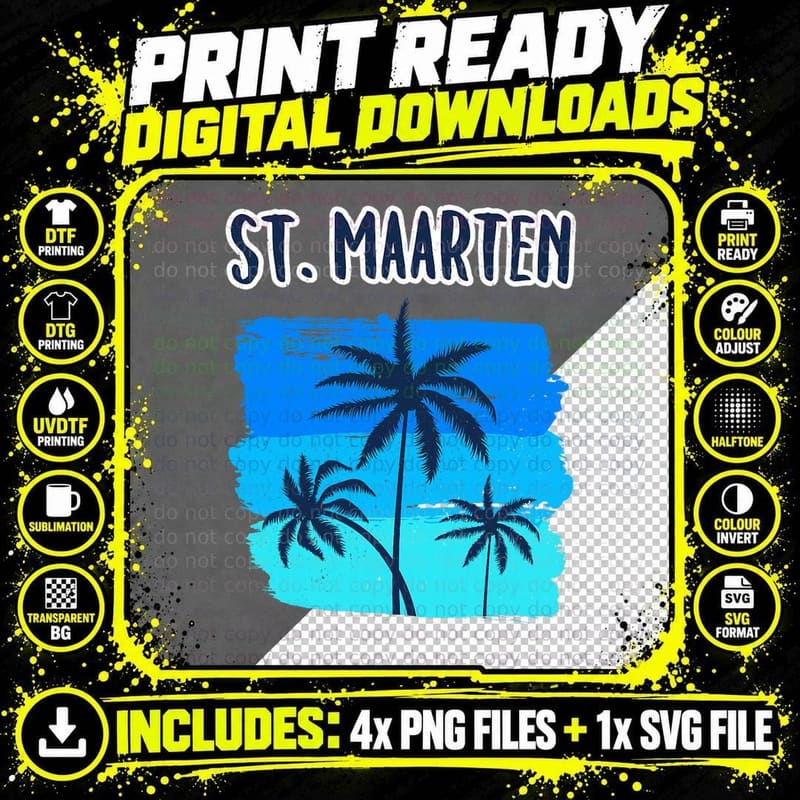 St. Maarten Cruise Stop Vacation Souvenir Palm Trees Png SVG Digital Bundle