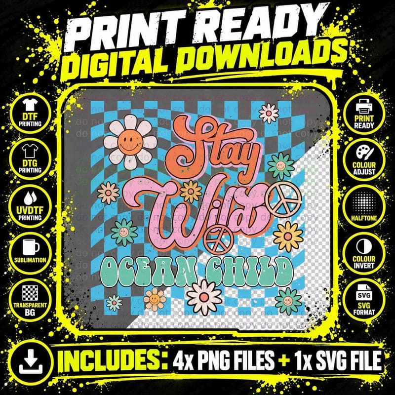 Stay Wild Ocean Child Summer T-Shirt Png SVG Digital Bundle