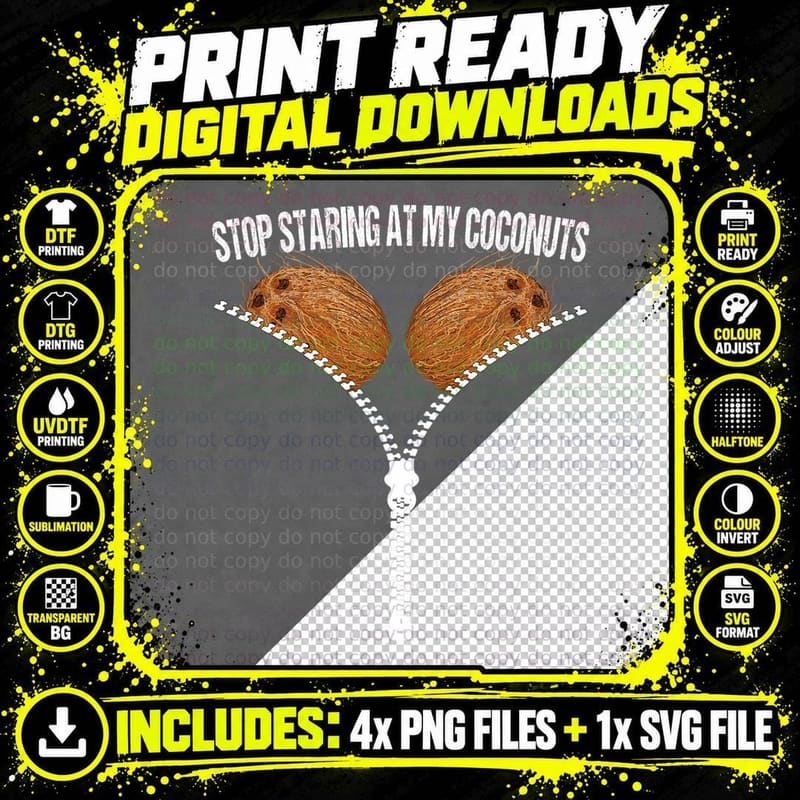 Stop Staring at My Coconuts Beach Summer Coconut Bra Png SVG Digital Bundle