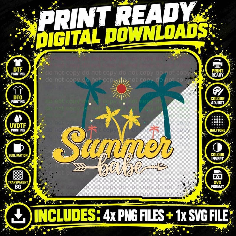 Summer Babe Summer T-Shirt, Beach Sunset Palm Float Png SVG Digital Bundle