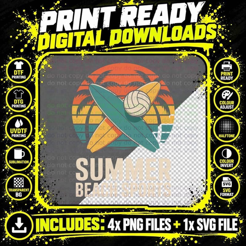 Summer Beach Sports Volleyball T-Shirt Png SVG Digital Bundle