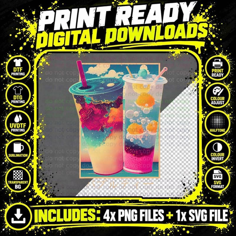 Summer Boba Tea T-Shirt Png SVG Digital Bundle