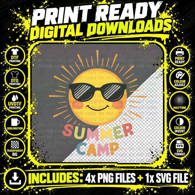 Summer Camp Summer T-Shirt, Sun Sunglasses Camp Fire Png SVG Digital Bundle