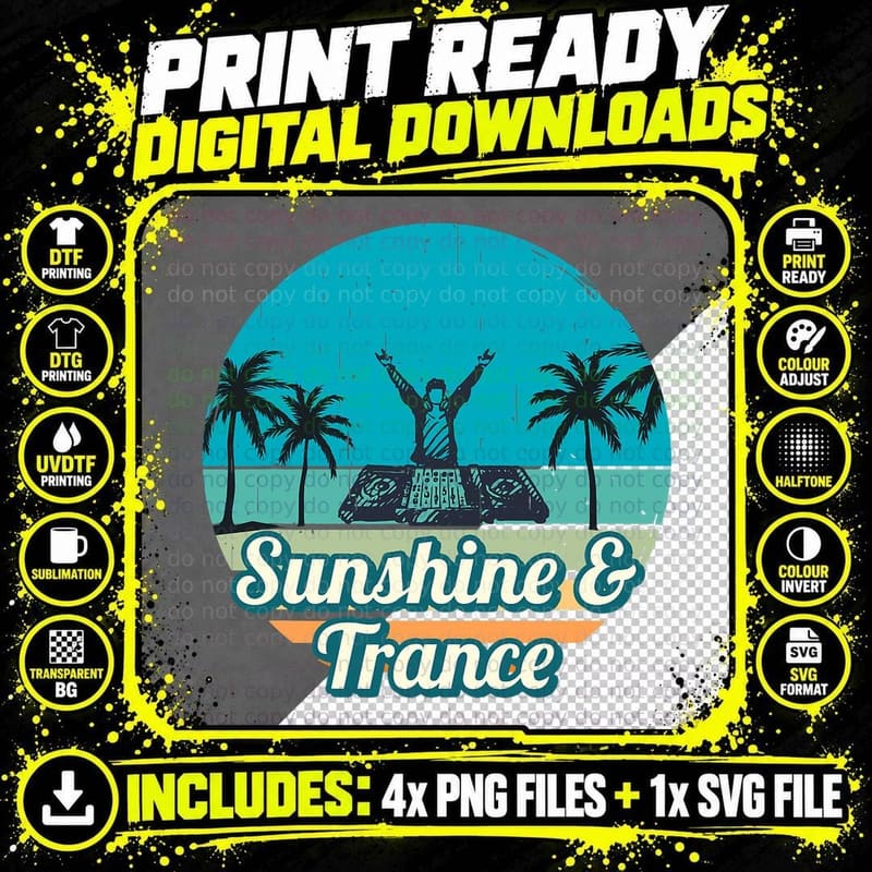 Summer Festival EDM Shirt Sunshine & Trance Shirt T-Shirt Png SVG Digital Bundle