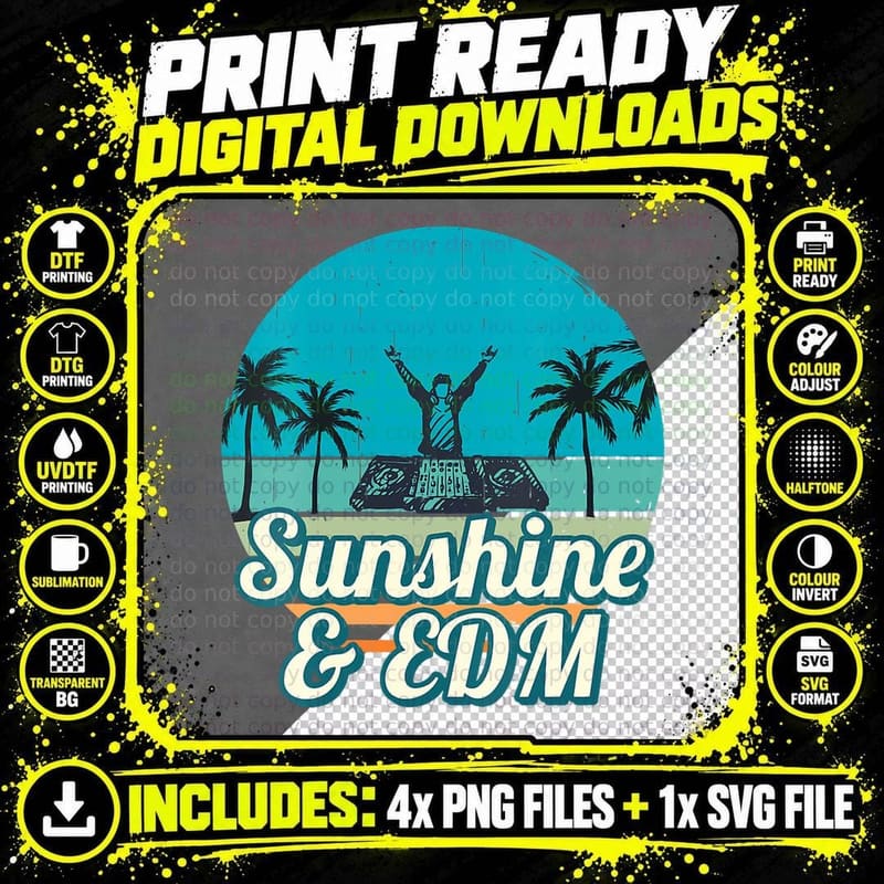 Summer Festival Electronic Music Shirt Sunshine & EDM Png SVG Digital Bundle
