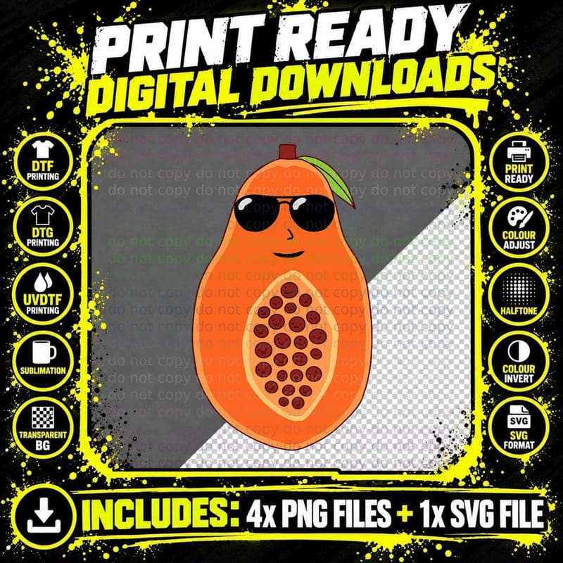 Summer Fruit Papaya Sunglass Papaya Fruit Papaya Lover Png SVG Digital Bundle