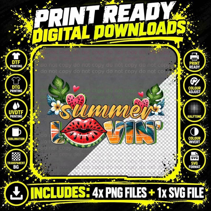 Summer Lovin Summer T-Shirt, Watermelon Lips Tropical Png SVG Digital Bundle