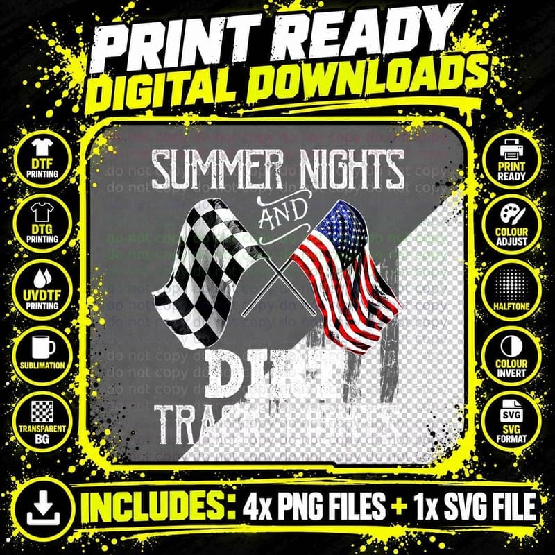 Summer Nights Dirt Track Lights Racing Motocross Gift Png SVG Digital Bundle