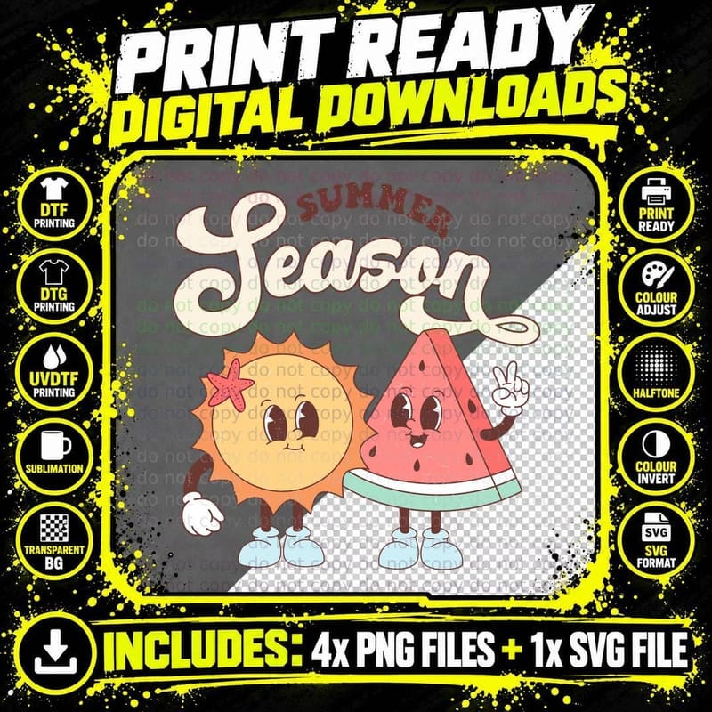 Summer Season Summer T-Shirt, Sun and Watermelon Png SVG Digital Bundle