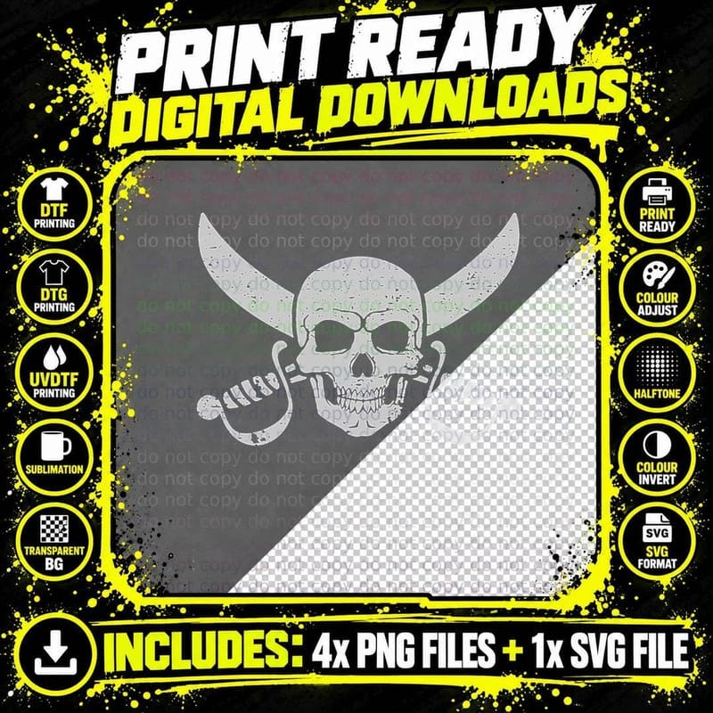 Summer Skull and Swords Jolly Rogers Pirate Flag T-Shirt Png SVG Digital Bundle