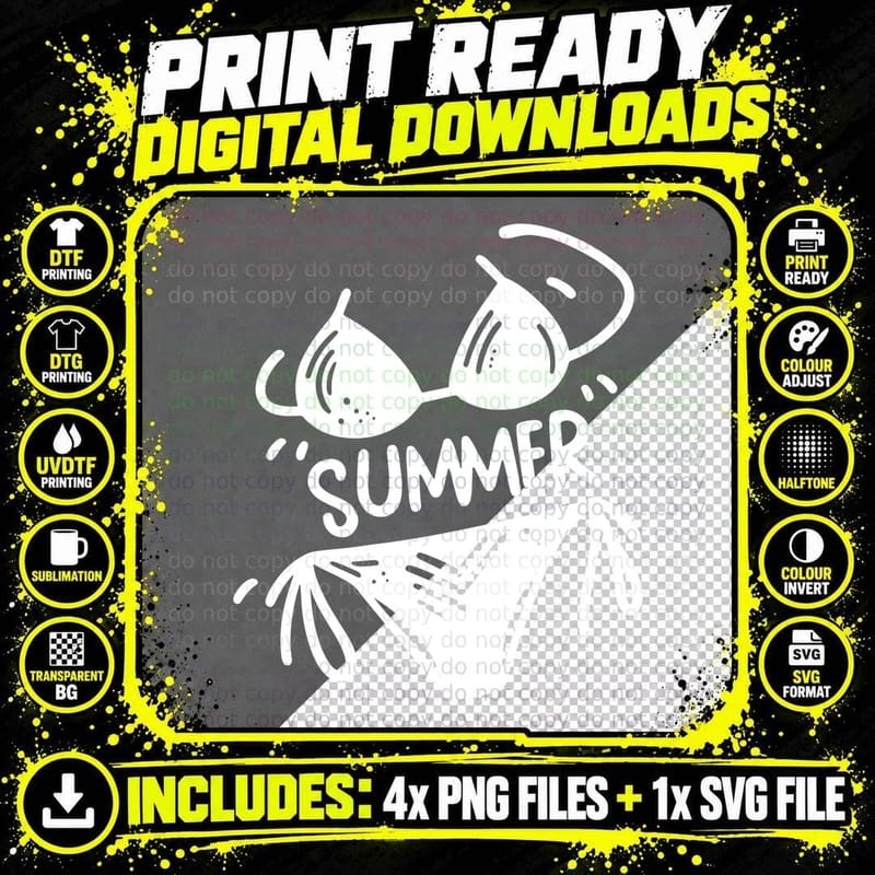 Summer T-Shirt, Bikini Silhouette Minimal Design Sunny Png SVG Digital Bundle