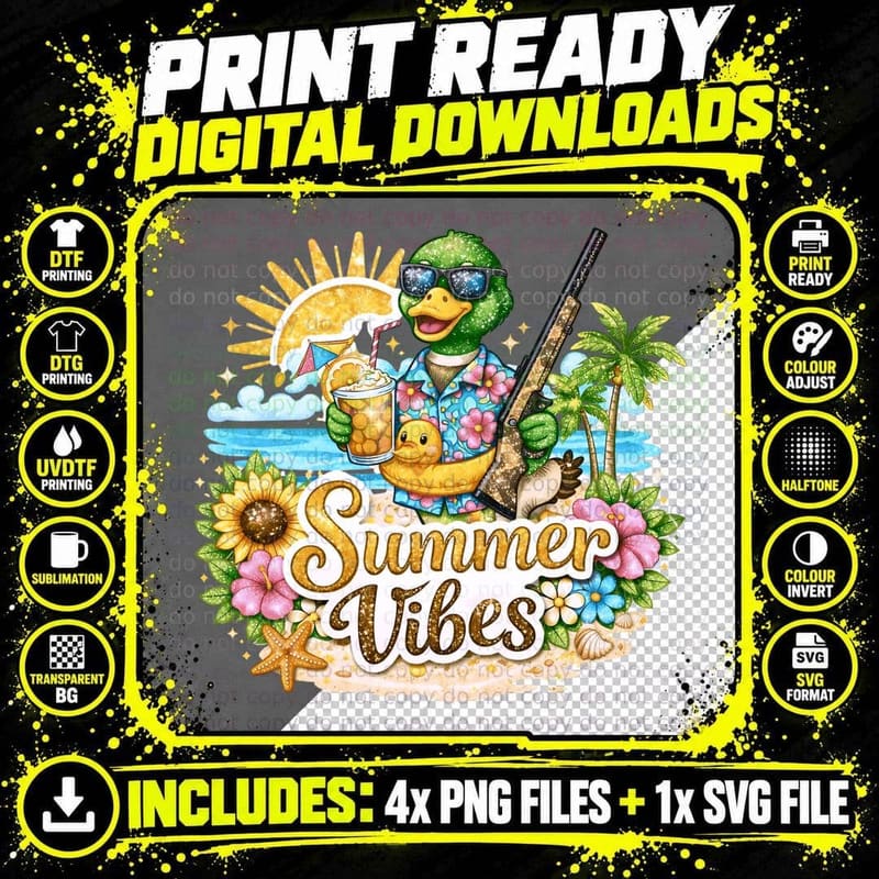 Summer Vibes Hunting T-Shirt, Tropical Duck Holding Png SVG Digital Bundle