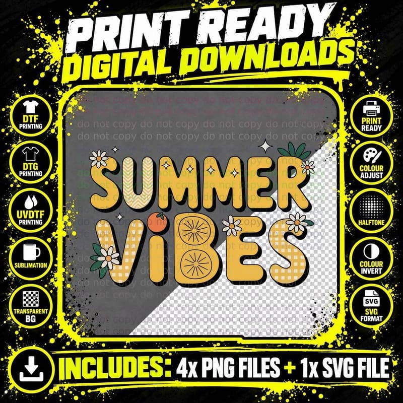 Summer Vibes Summer T-Shirt, Citrus Slices Lemon Mixed Png SVG Digital Bundle