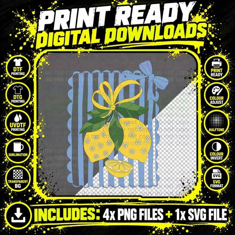 Summer Vibes Summer T-Shirt, Lemon Checkered Patterned Png SVG Digital Bundle
