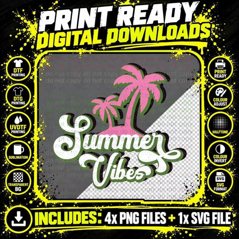 Summer Vibes Summer T-Shirt, Pink Palm Tree Striped Png SVG Digital Bundle
