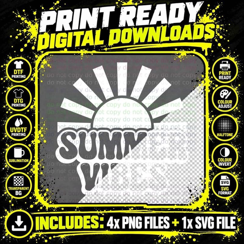 Summer Vibes Summer T-Shirt, Rising Sun Radiating Rays Png SVG Digital Bundle