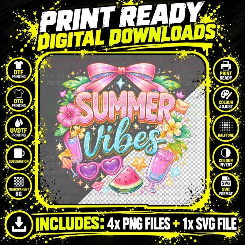 Summer Vibes Summer T-Shirt, Summer Vibes Drinks Sunny Png SVG Digital Bundle