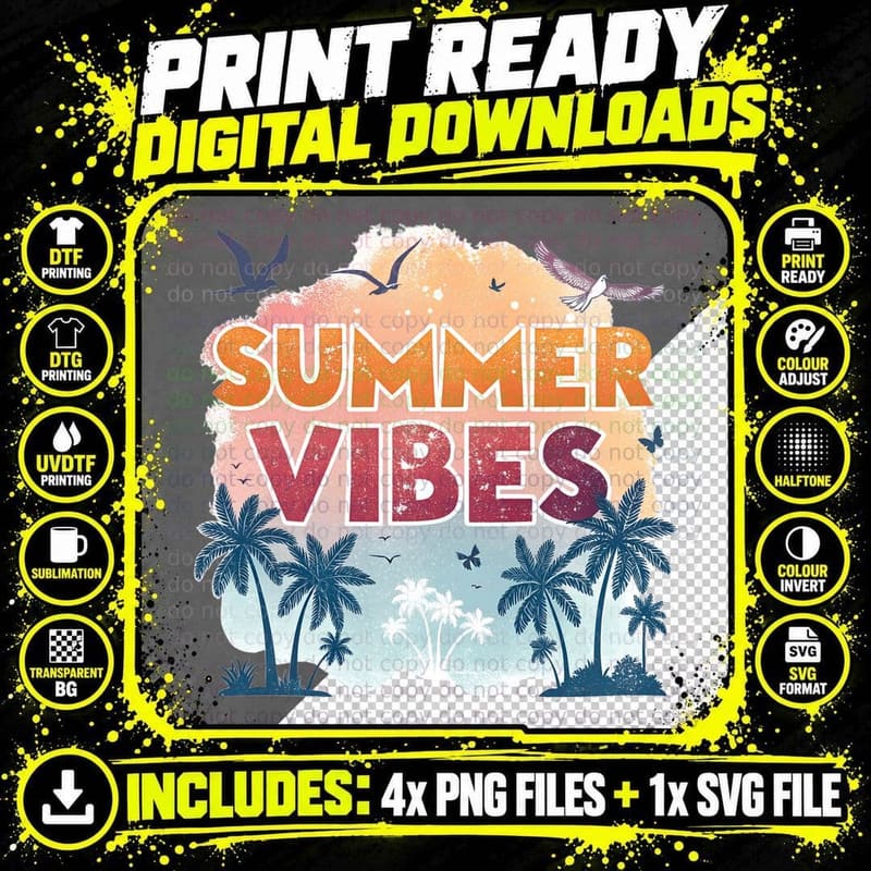 Summer Vibes Summer T-Shirt, Surfboards Beach Sunset Png SVG Digital Bundle