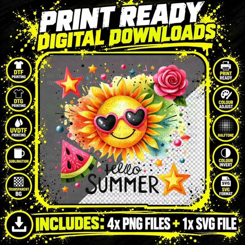 Sun Kissed Summer T-Shirt, Yellow Polka Dot Popsicles Png SVG Digital Bundle