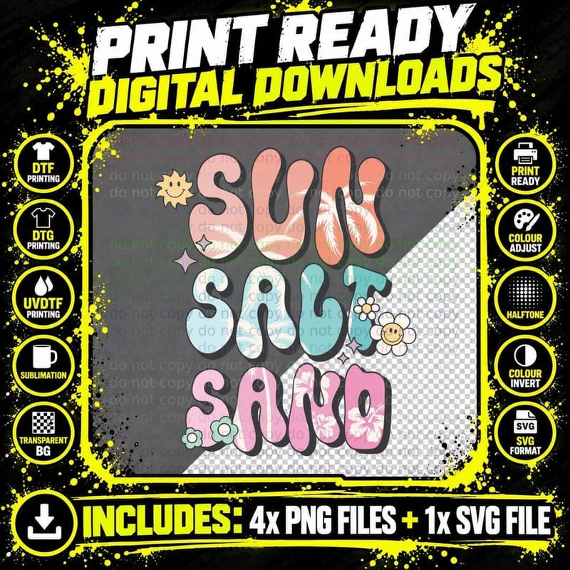 Sun Salt Sand Summer T-Shirt, Sun Salt Sand Text Sunny Png SVG Digital Bundle