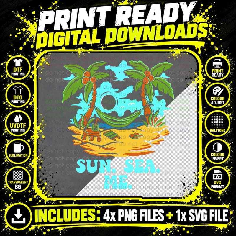 Sun Sea Me Beach Summer Ocean Tropical Swimming Png SVG Digital Bundle