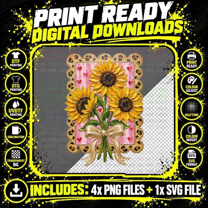 Sunflowers Leopard Border Frame Summer T-Shirt Png SVG Digital Bundle